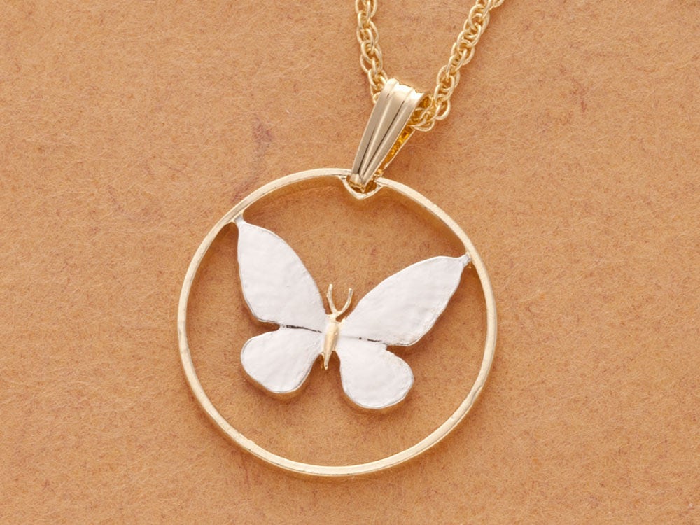 Butterly Anhänger & Halskette, Philippinen 25 Centimo Münze, Handgeschnitten | # R 251 Butterly Anhänger & Halskette, Philippinen 25 Centimo Münze, Handgeschnitten | # R 251 von Coinjewelry