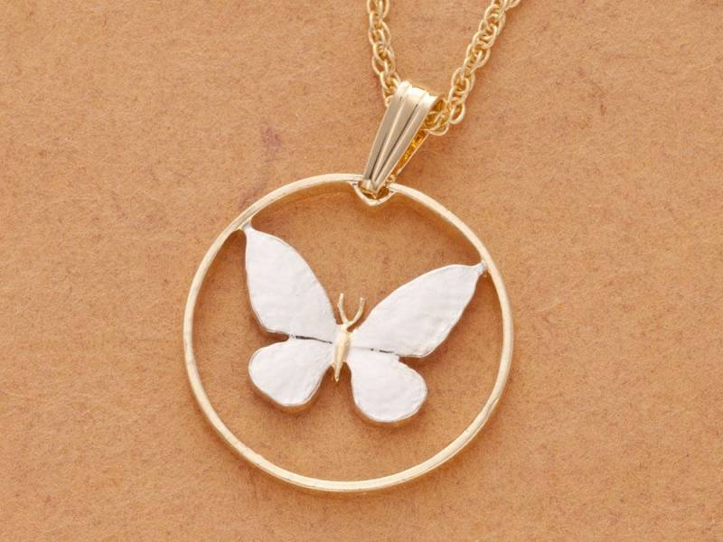 Butterly Anhänger & Halskette, Philippinen 25 Centimo Münze, Handgeschnitten | # R 251 von Coinjewelry