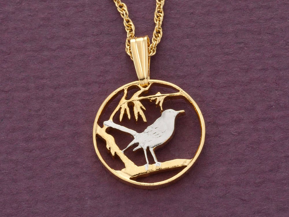 Cayman Drossel Vogel Anhänger 14K Gold & Rhodiniert Cayman Drossel Vogel Anhänger 14K Gold & Rhodiniert von Coinjewelry