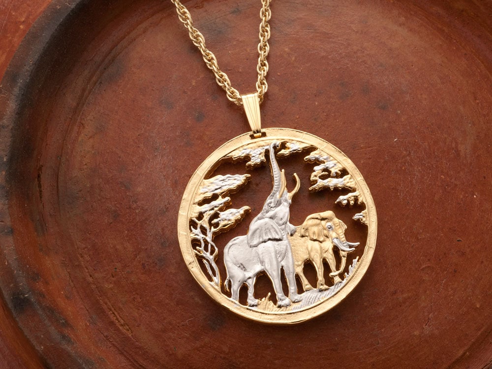 Elefant Anhänger & Halskette, Sambia Münze Hand Geschnittener Schmuck, | #862 von Coinjewelry