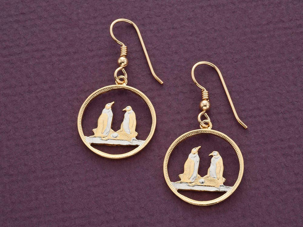 Falkland Island Pinguin Ohrringe 14K Gold Plated, Hand Cut Falkland Island Pinguin Ohrringe 14K Gold Plated, Hand Cut von Coinjewelry