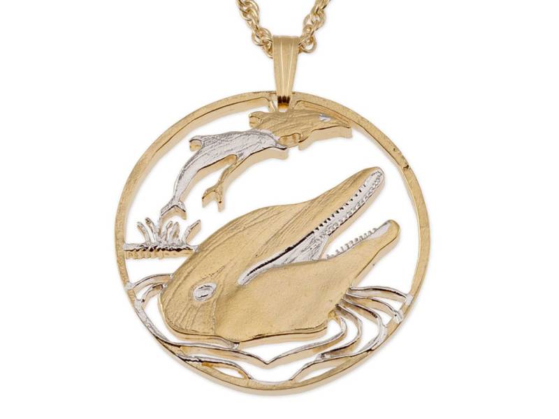 Gibraltar Delphin Anhänger 14K Gold & Rhodiniert von Coinjewelry