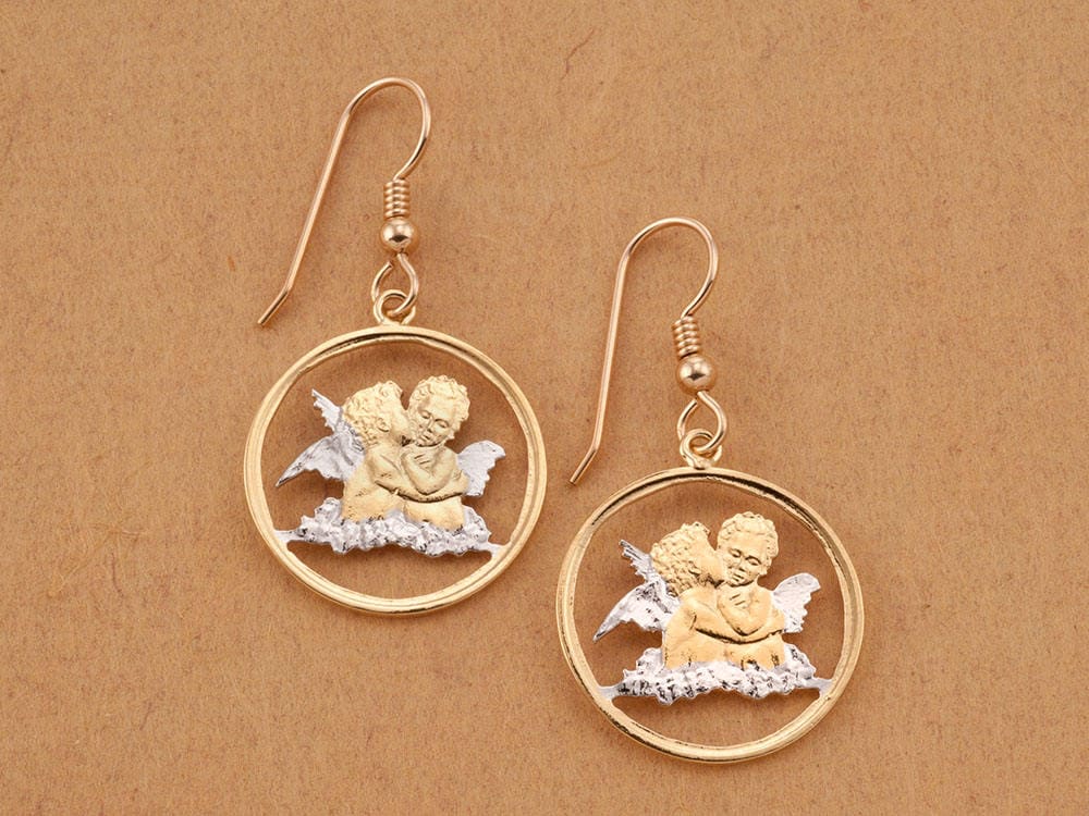 Guardian Angel Münzen Ohrringe Handgeschnittene Gibraltar Münze, 14K Gold & Rhodium Guardian Angel Münzen Ohrringe Handgeschnittene Gibraltar Münze, 14K Gold & Rhodium von Coinjewelry
