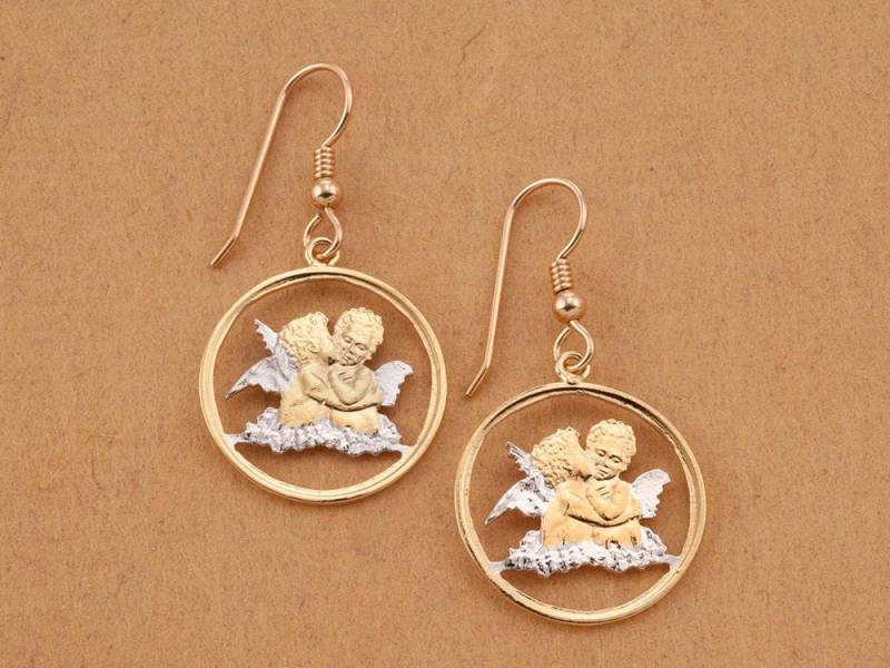 Guardian Angel Münzen Ohrringe Handgeschnittene Gibraltar Münze, 14K Gold & Rhodium von Coinjewelry