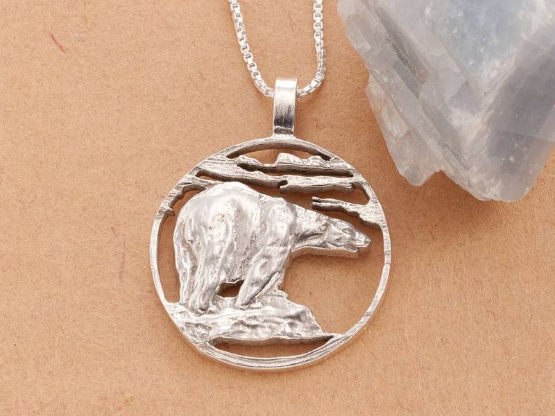 Hand Cut Sterling Silber Eisbär Anhänger Medaillon Der Wild Lebenden Tiere von Coinjewelry
