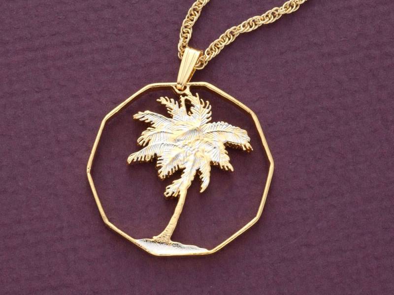 Hand Geschnitten Palme Münze Anhänger 14K Gold Plated Philippinen Schmuck von Coinjewelry
