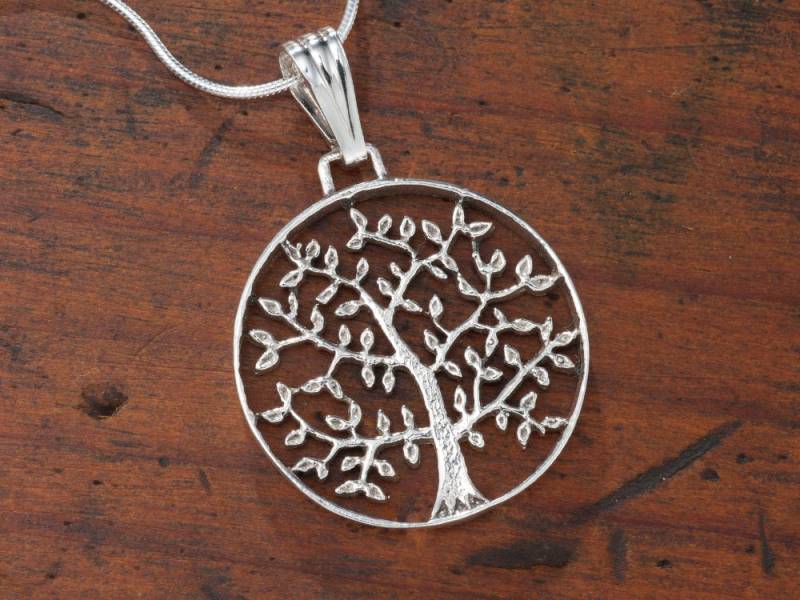 Hand Geschnitten Sterling Silber Baum Des Lebens Anhänger 1 "Medaillon von Coinjewelry