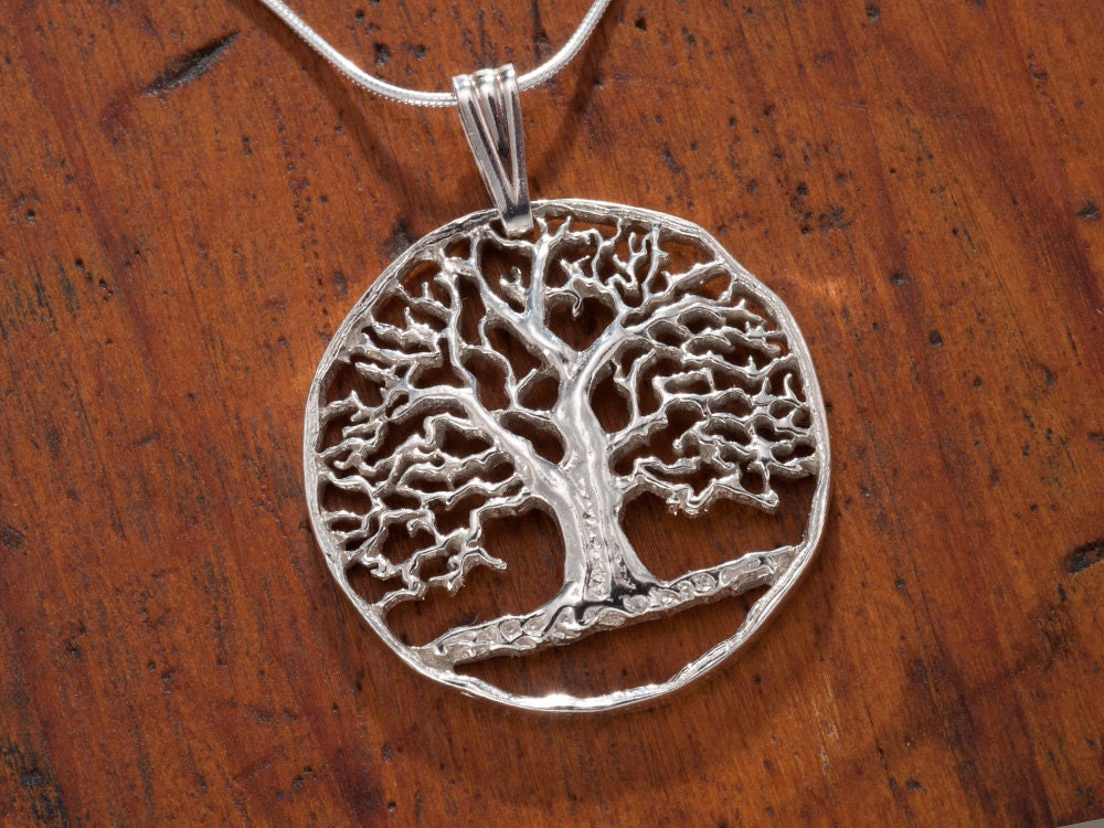 Hand Geschnitten Sterling Silber Baum Des Lebens Anhänger Mit Kette Hand Geschnitten Sterling Silber Baum Des Lebens Anhänger Mit Kette von Coinjewelry
