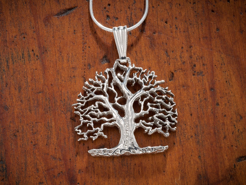 Hand Geschnitten Sterling Silber Baum Des Lebens Anhänger Mit Kette Hand Geschnitten Sterling Silber Baum Des Lebens Anhänger Mit Kette von Coinjewelry