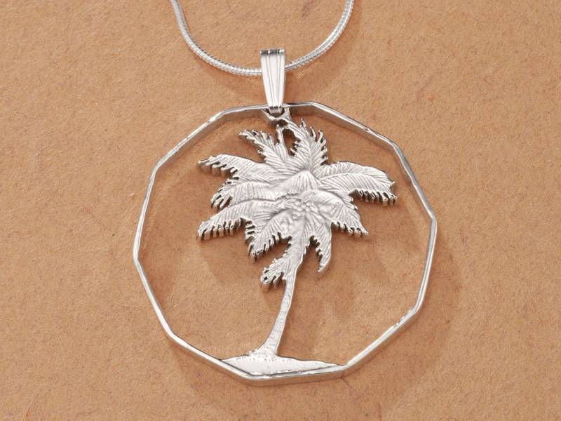 Hand Geschnitten Sterling Silber Palm Tree Anhänger Philippinen Schmuck von Coinjewelry