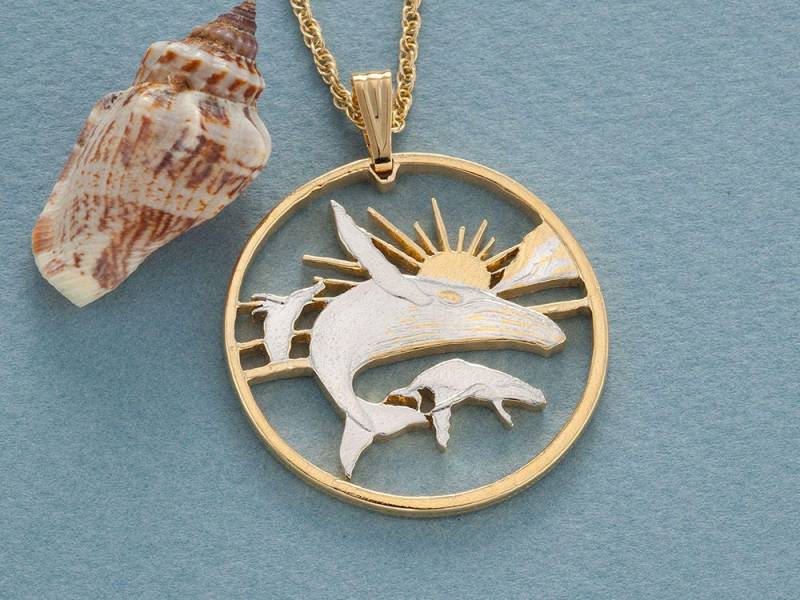 Handgesägter Buckelwal Anhänger 14K Gold, Rhodiniert von Coinjewelry