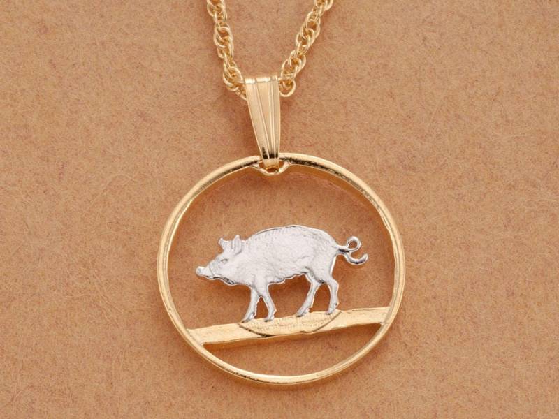 Hog Penny Anhänger Bermuda Münze Halskette, 14K Vergoldet von Coinjewelry