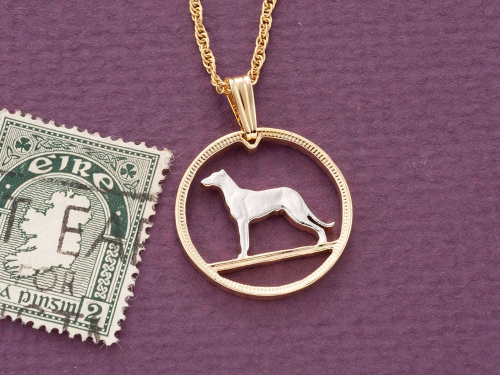 Irish Wolfhound Münzanhänger 14K Vergoldete Halskette Irish Wolfhound Münzanhänger 14K Vergoldete Halskette von Coinjewelry