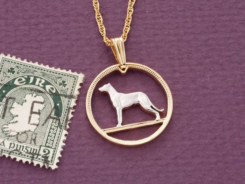 Irish Wolfhound Münzanhänger 14K Vergoldete Halskette von Coinjewelry