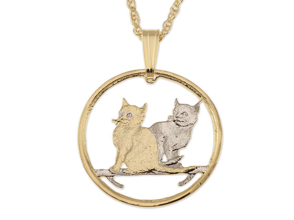 Isle Of Man Katze Anhänger 14K Gold & Rhodinierte Halskette Isle Of Man Katze Anhänger 14K Gold & Rhodinierte Halskette von Coinjewelry