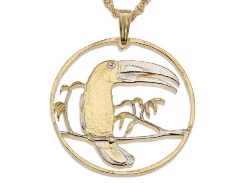 Keel Billed Toucan Anhänger Belize Vogel Münze, 14K Gold, Rhodiniert von Coinjewelry