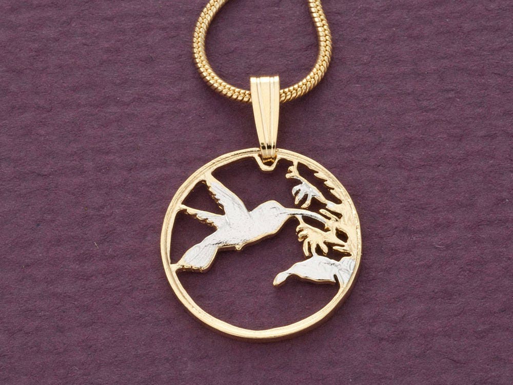 Kolibri Anhänger & Halskette, Trinidad One Cent Hand Geschnitten, | # K 298 Kolibri Anhänger & Halskette, Trinidad One Cent Hand Geschnitten, | # K 298 von Coinjewelry