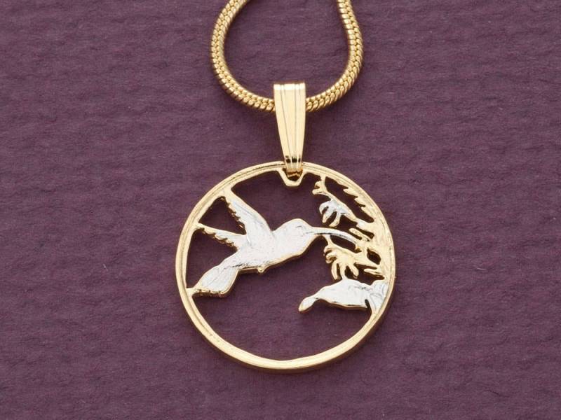 Kolibri Anhänger & Halskette, Trinidad One Cent Hand Geschnitten, | # K 298 von Coinjewelry