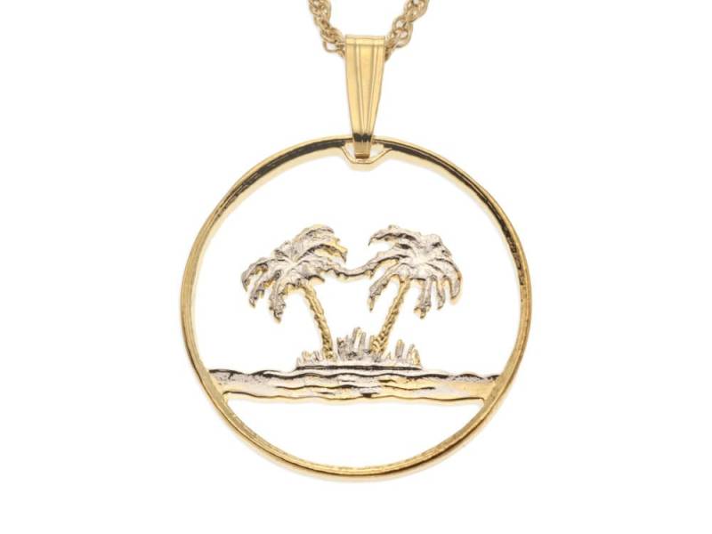 Oman Münze Palme Anhänger Hand Geschnitten, 14K Gold Plated von Coinjewelry