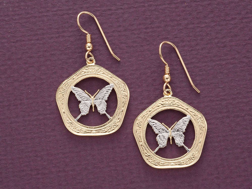 Schmetterling Ohrstecker 14K Gold, Rhodiniert, Belize 100 Dollar Schmetterling Ohrstecker 14K Gold, Rhodiniert, Belize 100 Dollar von Coinjewelry