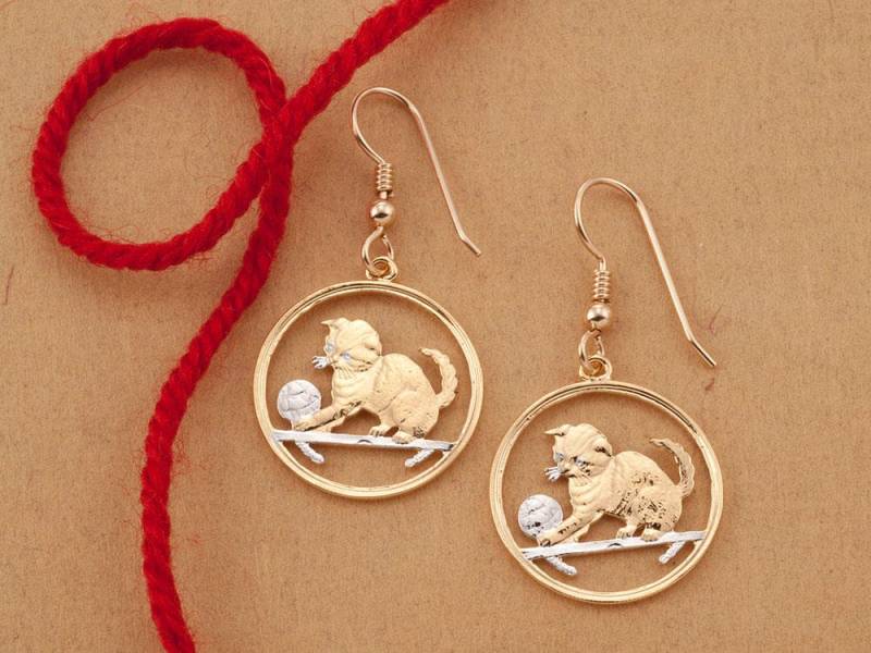 Scottish Fold Katzenohrringe 14K Gold, Rhodiniert von Coinjewelry
