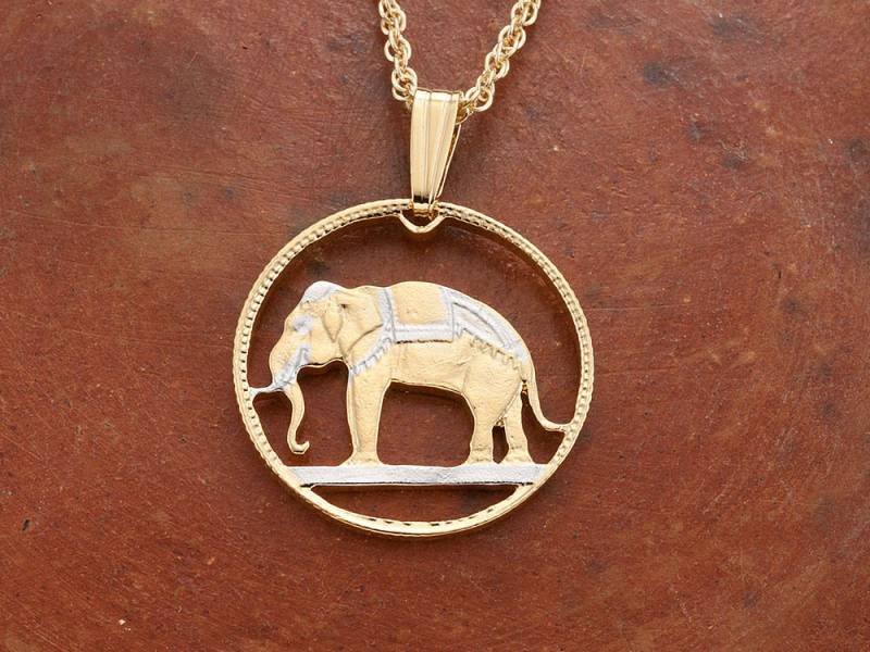 Thailand Elefant Münze Anhänger Halskette 14K Gold & Rhodiniert von Coinjewelry