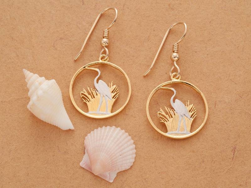 Tolle Weiße Reiher Ohrringe, 14 Karat Gold Und Rhodiniert, K Filled Durchmesser K, | #231E von Coinjewelry