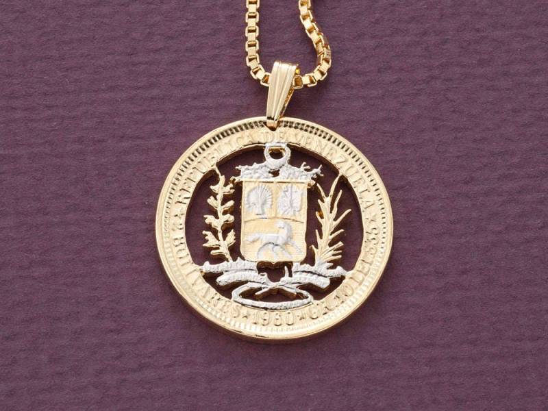 Venezuela Anhänger, Zwei Bolivar Münze Handgeschnitten, 2, 5 cm Durchmesser, | # X 570 von Coinjewelry