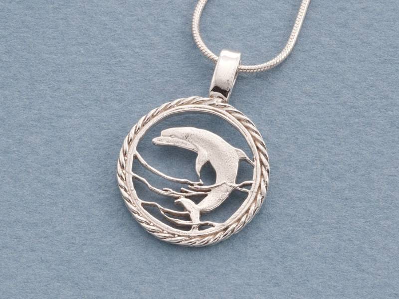 sterling Silber Delfin Anhänger, Seeleben Schmuck, 1" Durchmesser, | #k 893S von Coinjewelry