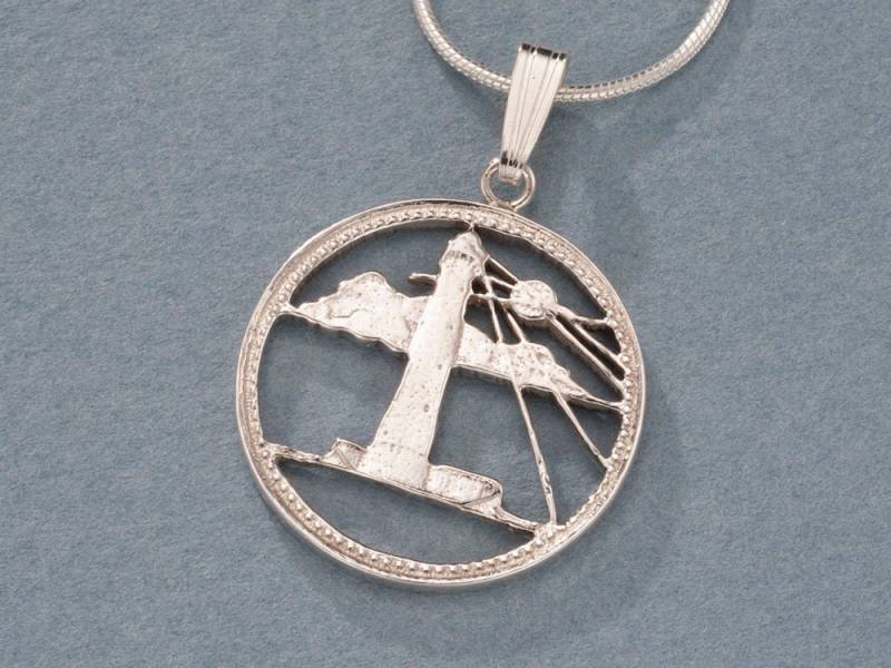 sterling Silber Leuchtturm Anhänger Hand Geschnitten Barbados Münze Schmuck von Coinjewelry