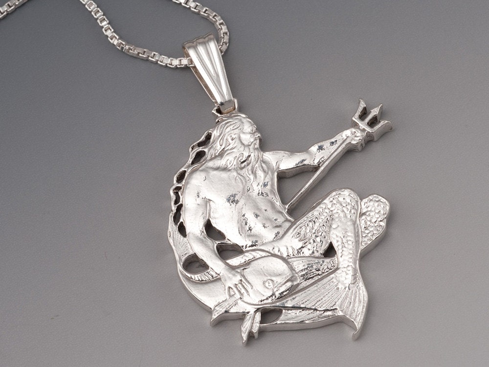 sterling Silber Neptun Anhänger, Handgeschnittene Barbados Münze, | #x 22S sterling Silber Neptun Anhänger, Handgeschnittene Barbados Münze, | #x 22S von Coinjewelry