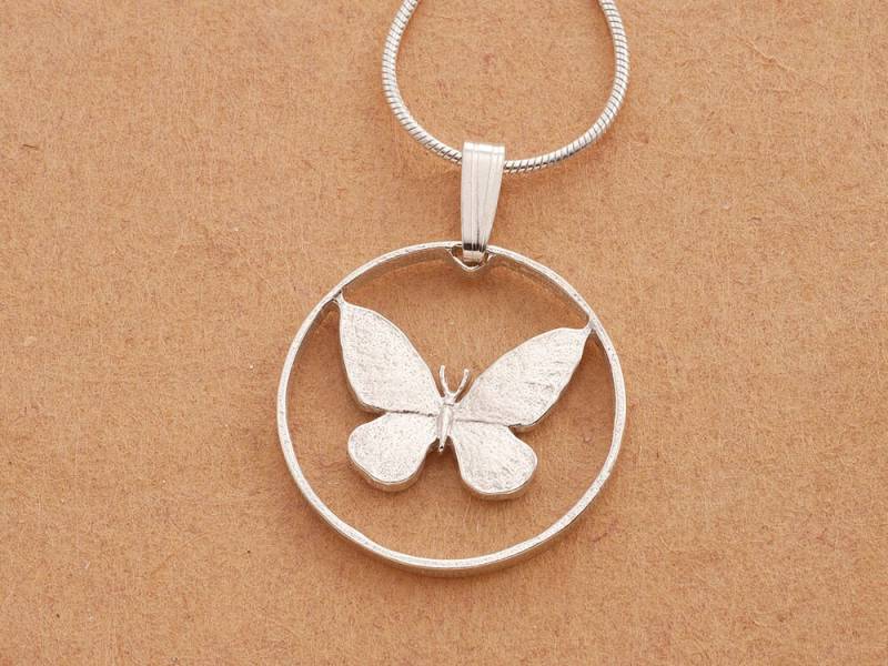 sterling Silber Schmetterling Anhänger, Handgeschnittene Schmetterlingsmünze Aus Den Philippinen, 1, 9 cm Durchmesser, | # K 251S von Coinjewelry