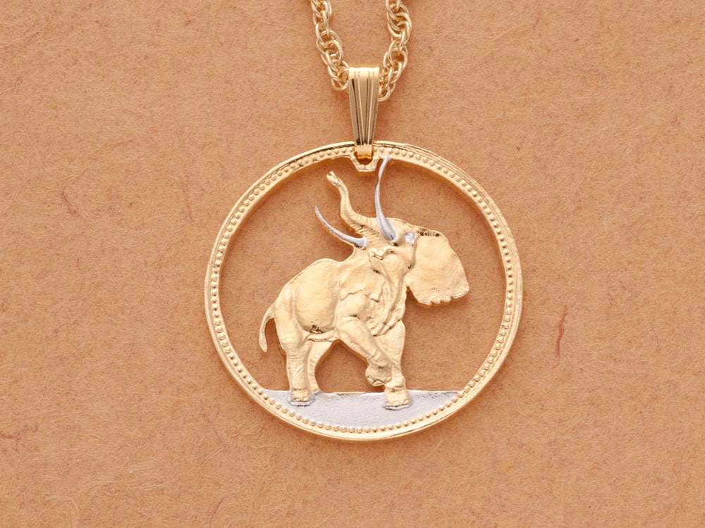 stier Elefanten Anhänger & Halskette, Liberia One Hundred Münze Hand Geschnitten, | # R 376 stier Elefanten Anhänger & Halskette, Liberia One Hundred Münze Hand Geschnitten, | # R 376 von Coinjewelry