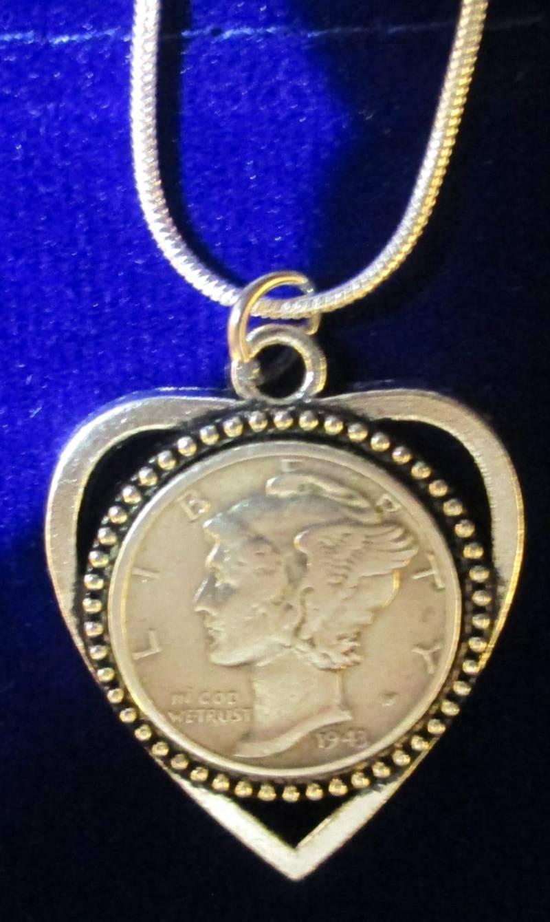 "sterling Silber Halskette 90% "Mercury Dime" , Cameo Love Herz + Geschenktüte" von CoinsCharm