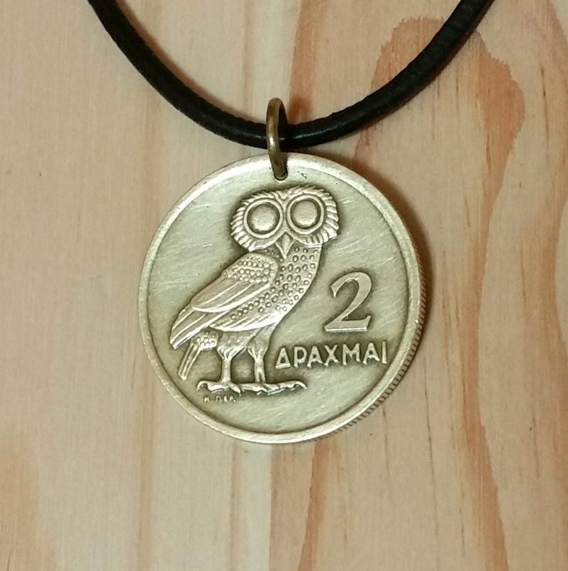 Eule Münze Halskette Anhänger Charme, Griechenland 2 Drachme Athene Phoenix Anhänger, Tier Vogel Eule Münze Halskette Anhänger Charme, Griechenland 2 Drachme Athene Phoenix Anhänger, Tier Vogel von CoinsFantasy