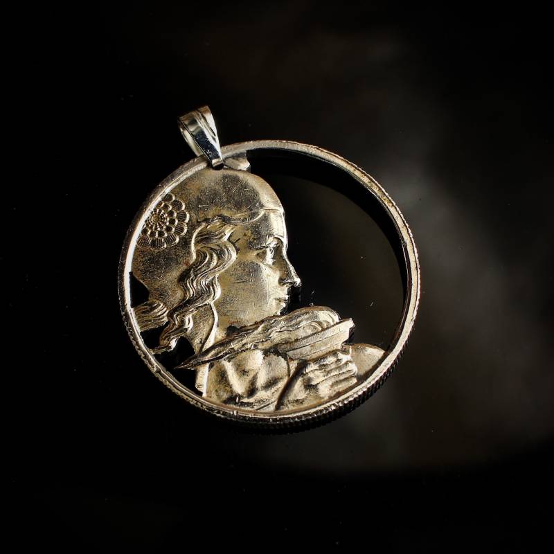 1954-55 Frankreich 100 Francs Cut Coin Anhänger Mit Halskette Marianne Französisch Paris Marseille Lyon von CoinsJeweller