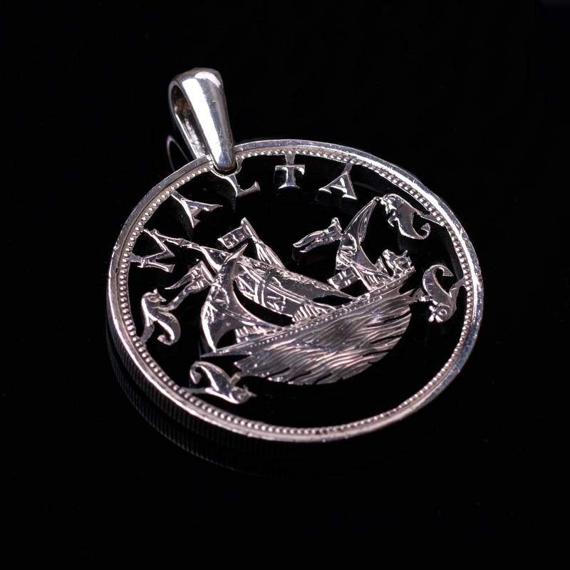 1972 Malta Malteser Schiff Galeone Delfine Valleta Münzen Mit Halsketten Geschnitten. Handgeschliffen von CoinsJeweller