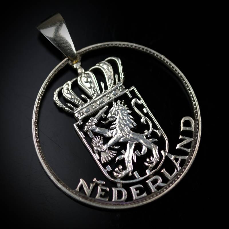 72% Silber 2, 5 Gulden Niederlandepfandfarbenen Anhänger Mit Halsband Nederland Königin Löwe, Wappen von CoinsJeweller