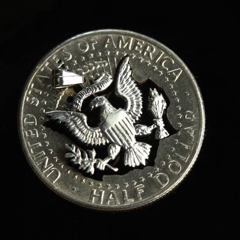 Adler Cut Münze Anhänger & Halskette Halbe Dollar Usa Münze. New York, Washington von CoinsJeweller