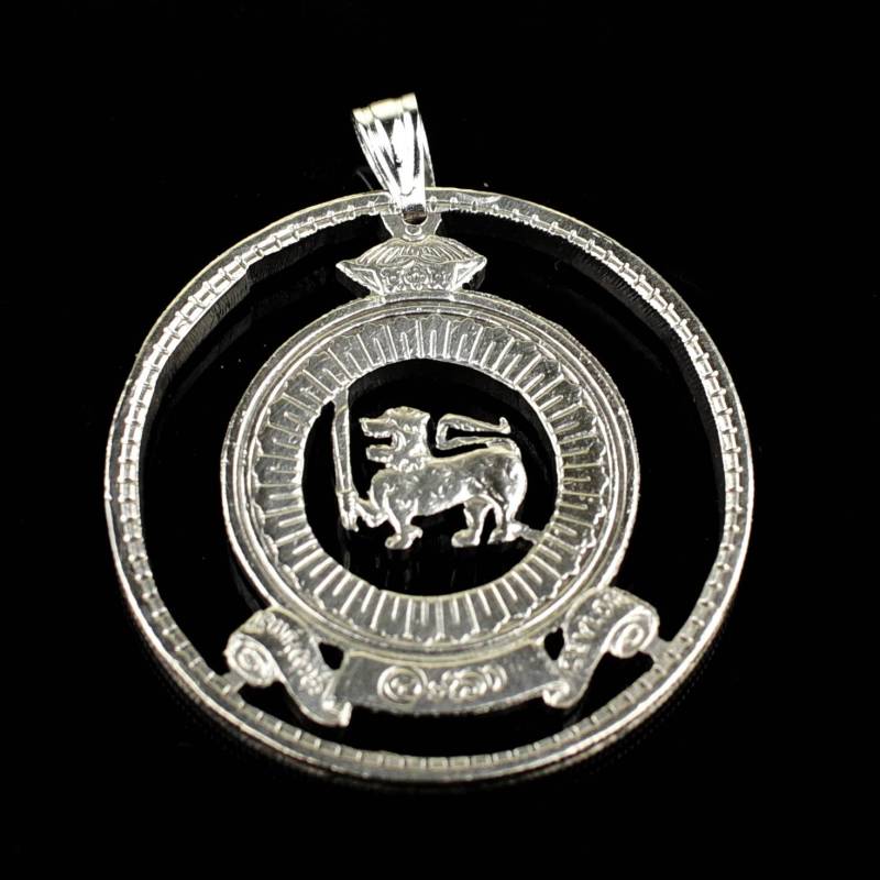 Ceylon 50 Cents Cut Münze Anhänger Mit Halskette Sri Lanka Gold Löwe Schwert Dharma Handgeschnitten von CoinsJeweller