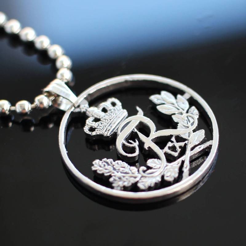 Denmark 25 Örz Münze Anhänger Danish Danmark Halskette Initial R Viking Cut Mit von CoinsJeweller