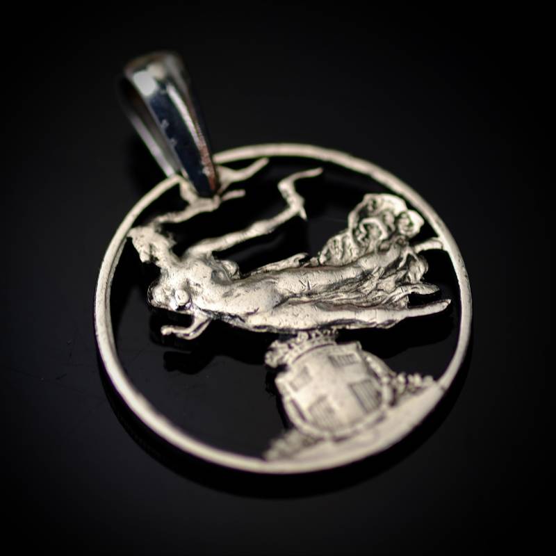 Italien Cut Münze Anhänger Halskette Royal Siegel & Lady. Handgeschnitten 1920Yr von CoinsJeweller