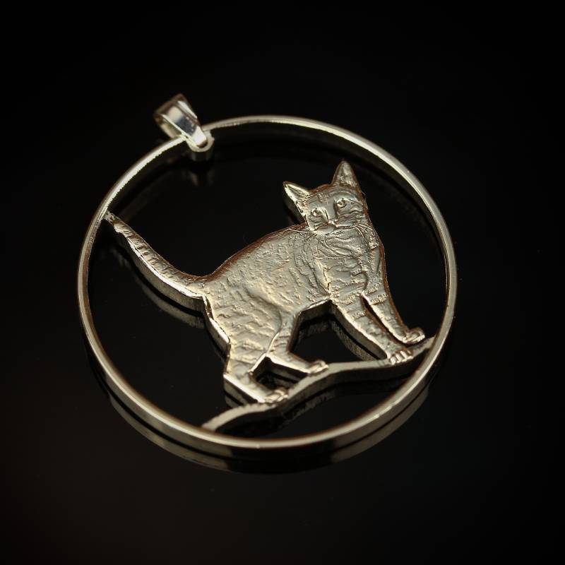 Katze Anhänger & Halskette Isle Of Stroma Cut Coin Cat Toyger von CoinsJeweller