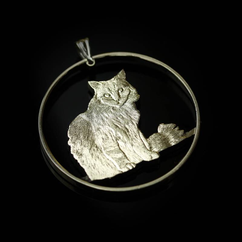 Katze Anhänger & Halskette Isle Of Stroma Cut Coin Cat von CoinsJeweller