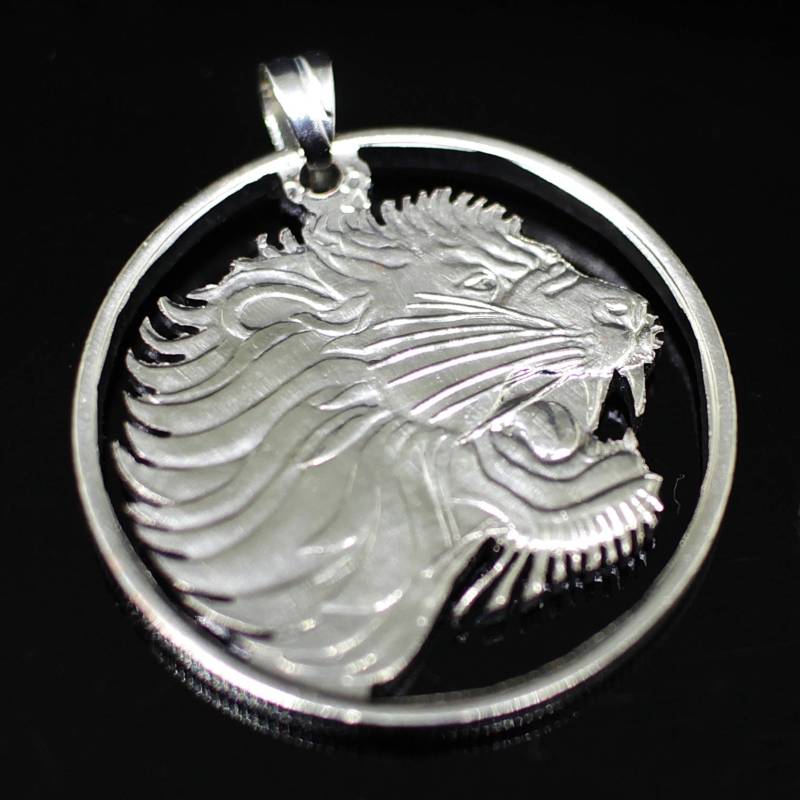 Lion Cut Münzanhänger Halskette Äthiopien 50 Cent von CoinsJeweller