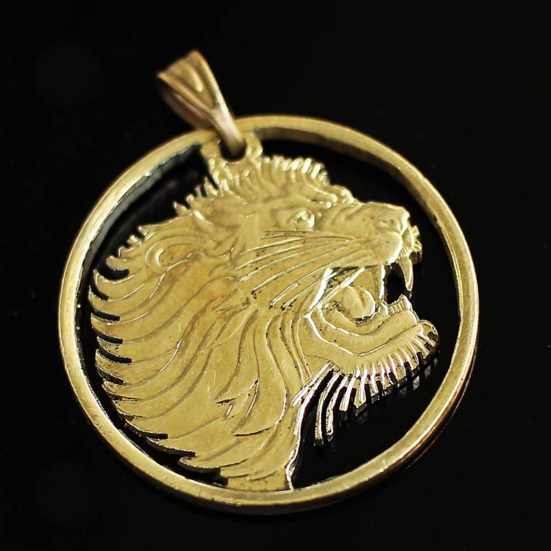 Löwe Cut Münzanhänger Halskette Äthiopien 10 Cent von CoinsJeweller