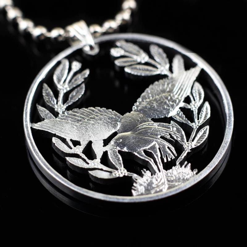 Neukaledonien 5 Francs 1952 Jahr. Geschliffener Münzanhänger Mit Kette Kaguvogel Rhynochetos Jubatus von CoinsJeweller