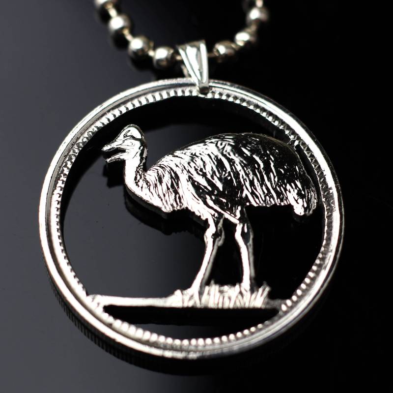Papua-Neu-Guinea 20 Toea Cut Münzanhänger Mit Kette Kasuar Paradiesvogel Raggiana von CoinsJeweller