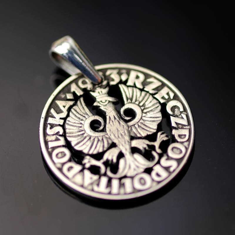 Polen Wappen Mit Datum, 1923 Münzanhänger Halskette. Gekrönter Adler. Rzechpospolita. Polska. Hand Geschnitten von CoinsJeweller