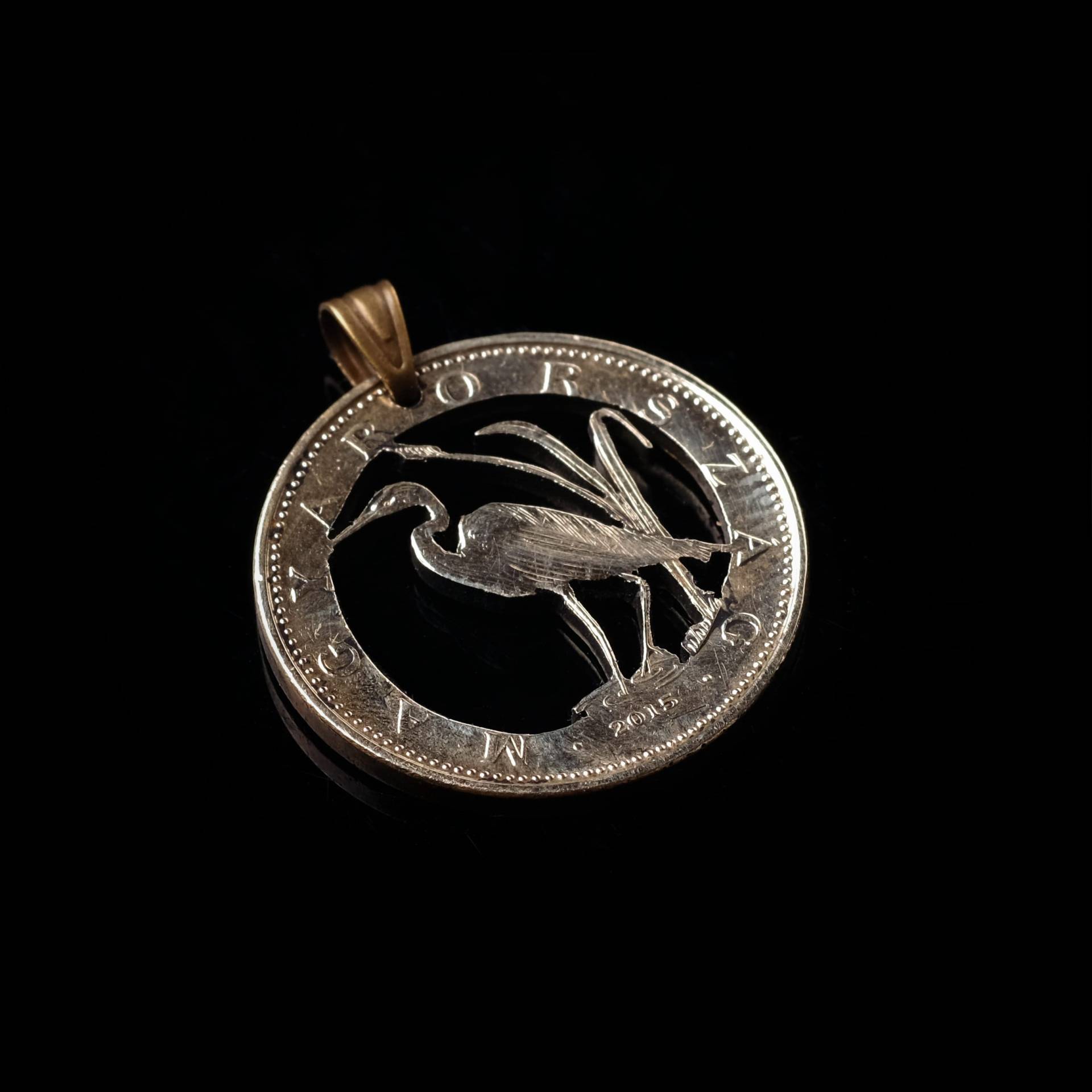 Ungarn 5 Forint Kranich Vogel Cut Münzanhänger. Weißer Reiher Budapest. Hand Geschnitten von CoinsJeweller